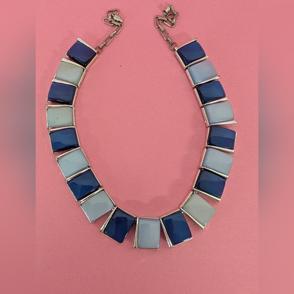 Vintage Two-Tone Blue Statement Lucite 1970 Thermoplastic Necklace